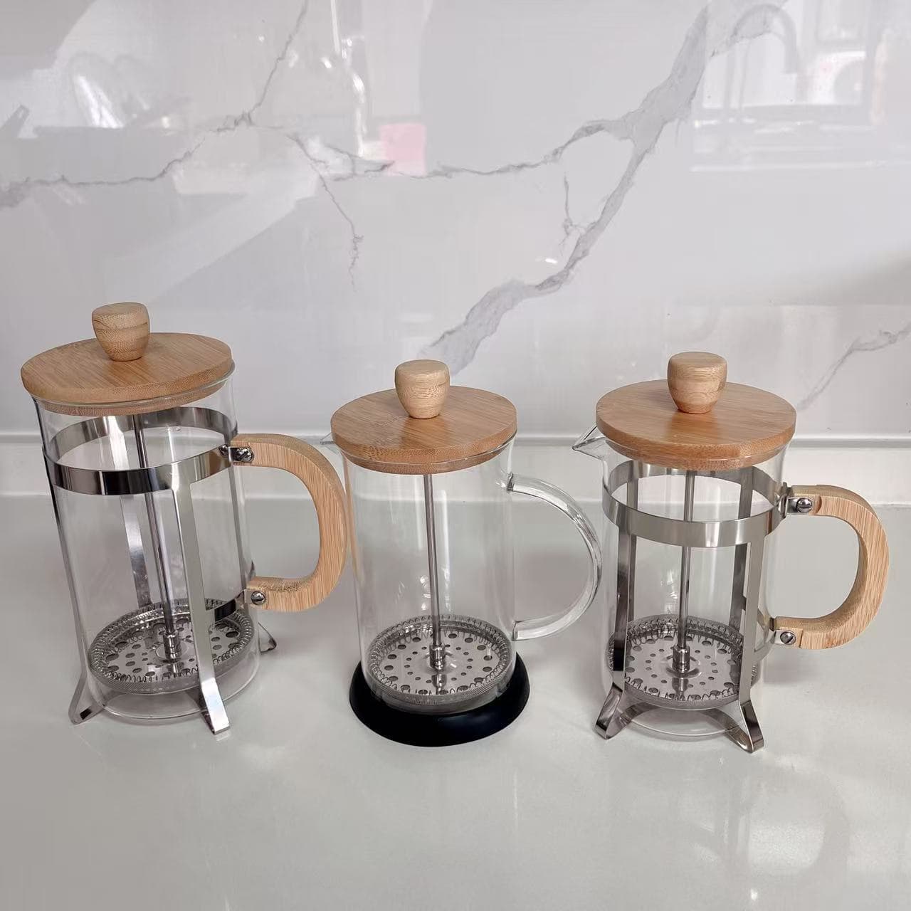 Cross-Border Heat Resistant French Press Hand Drip Coffee Pot Home Use Stainless Steel Filter Bamboo Wood Tea Infuser French Press