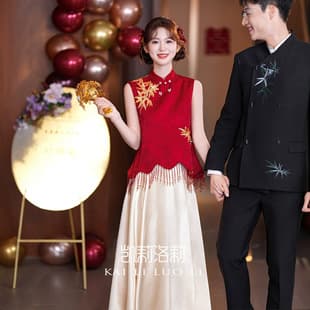New Chinese Style Wine Red Wedding Evening Gown High-End Toast Dress for Bride Engagement Banquet Slim Fit Figure-Flattering Dress