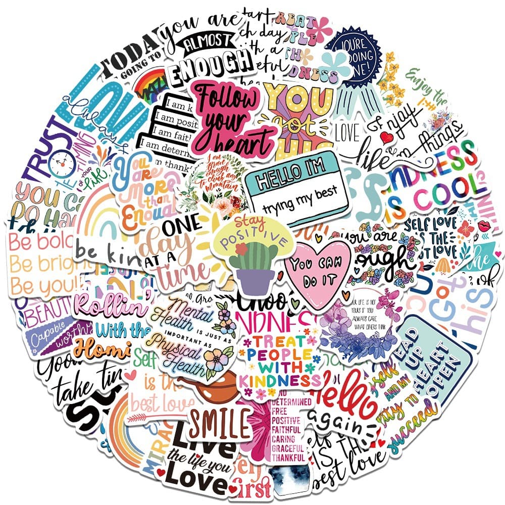 52 New Inspirational Stickers, Multicolor English Decor for Guitars, Phone Cases, and Luggage, Waterproof