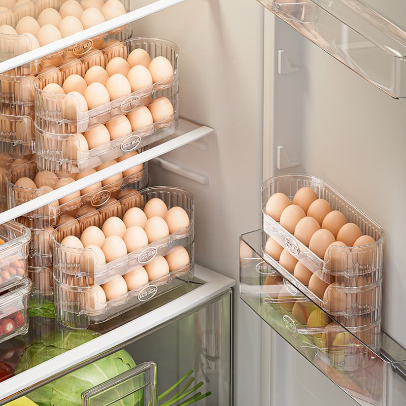 Kitchen Stackable Egg Storage Box Organizer Specialized Egg Tray Holder Egg Slot Refrigerator Side Door Fresh-Keeping Container