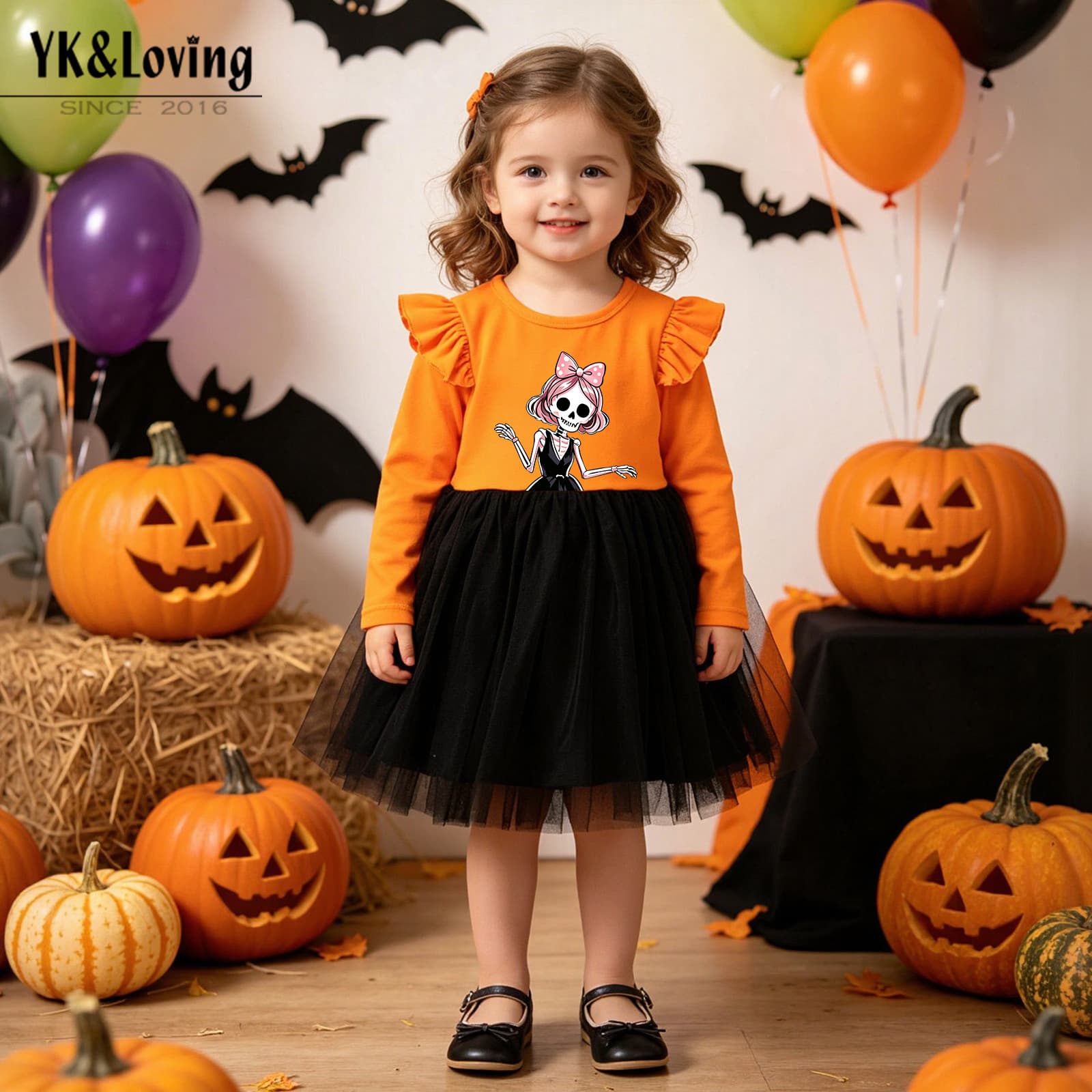 Cross-Border Children's Clothing Halloween Girls' Dress Cute Skull Print Halloween Baby Party Performance Princess Dress