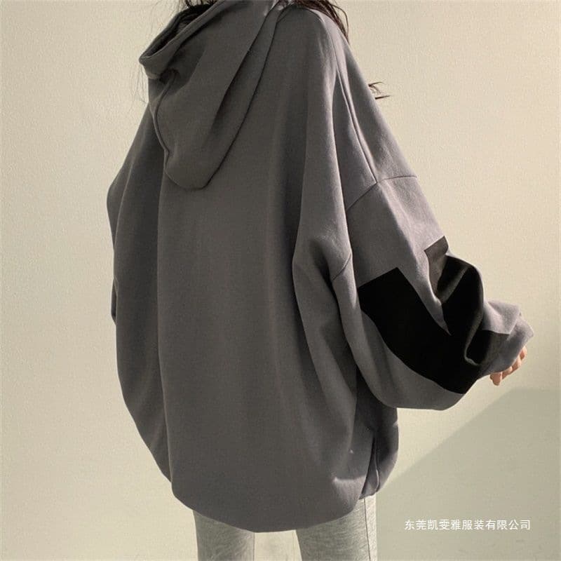 Plush hooded sweatshirt for women 2026 new spring and autumn thin loose large size cotton oversize spring fashion trend