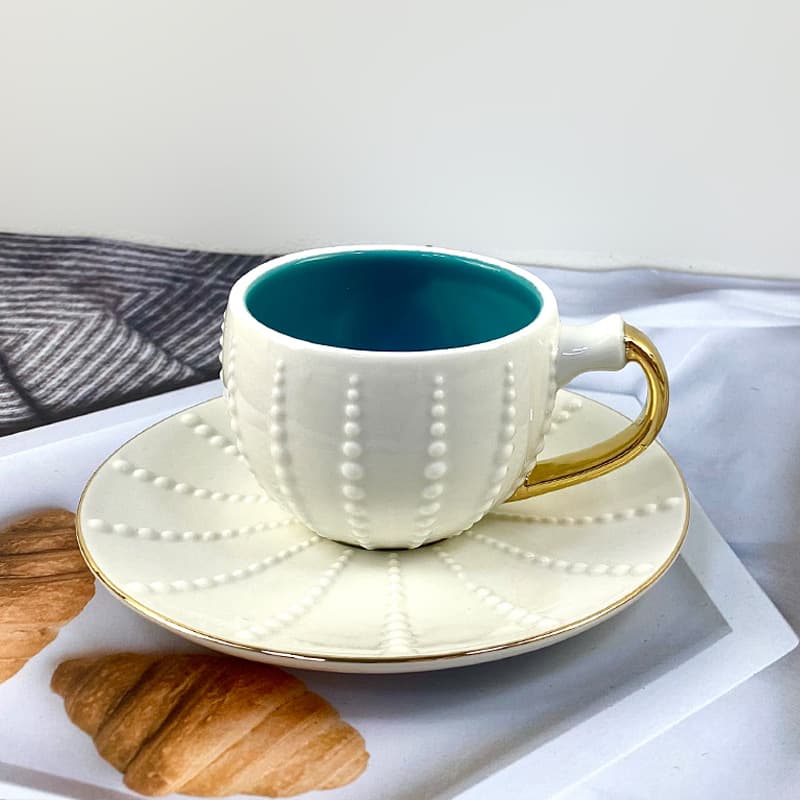 Creative Ceramic Coffee Cup Saucer Afternoon Tea Coffee Cup Set High-Aesthetic Ceramic Gold-Rimmed Cactus Coffee Cup Saucer