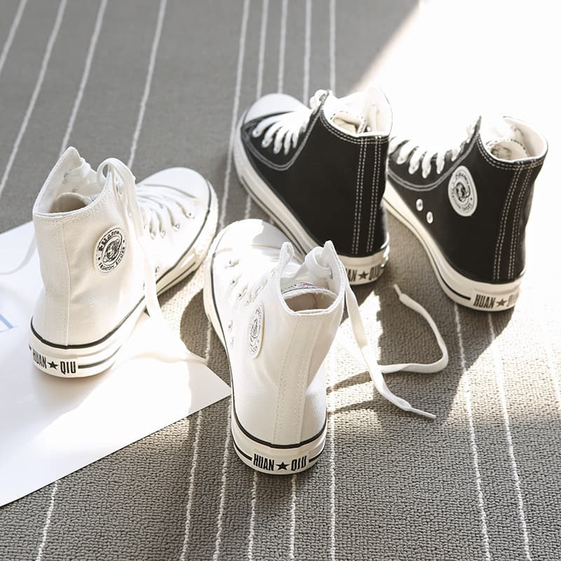 Universal High-Top Canvas Shoes Spring Women 2024 New Fashion White Sneakers Student Couple Thick Sole Sports Skate Shoes