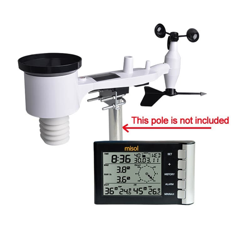 Misol Wireless Weather Instrument for Indoor/Outdoor Temperature, Humidity, Rainfall Gauge, Wind Direction and Speed Measurement, Home Weather Station 5300