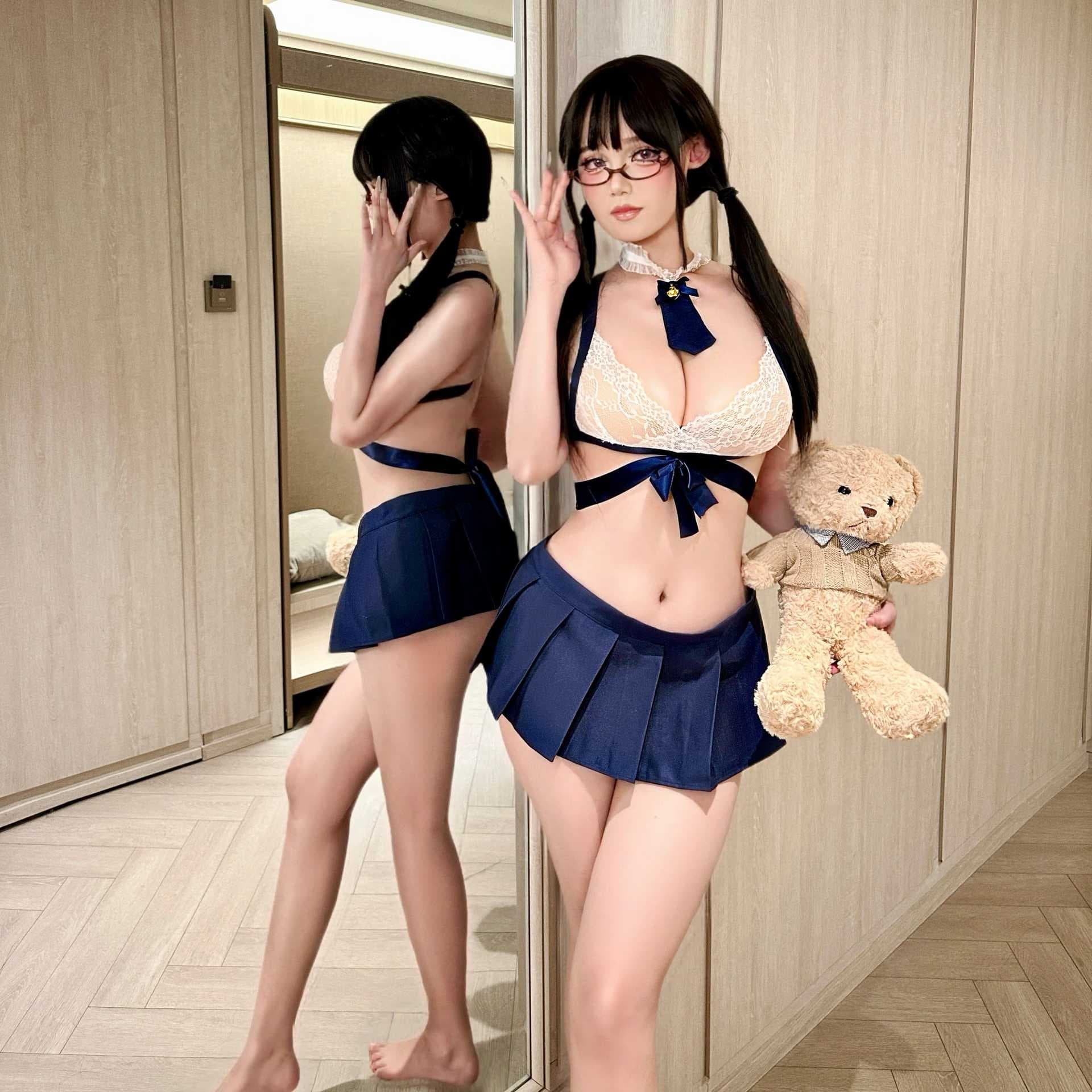 Drunk Cellar Plus Size Lingerie Sexy JK Student Ultra-Short Pleated Skirt Uniform Temptation Set Cute Small Chest Lace