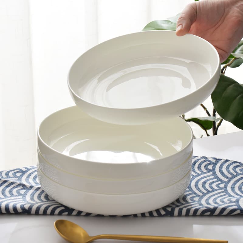 Bone china pure white nest plate household deep-fried vegetable dish soup plate 10-inch large plate small plate ceramic tableware