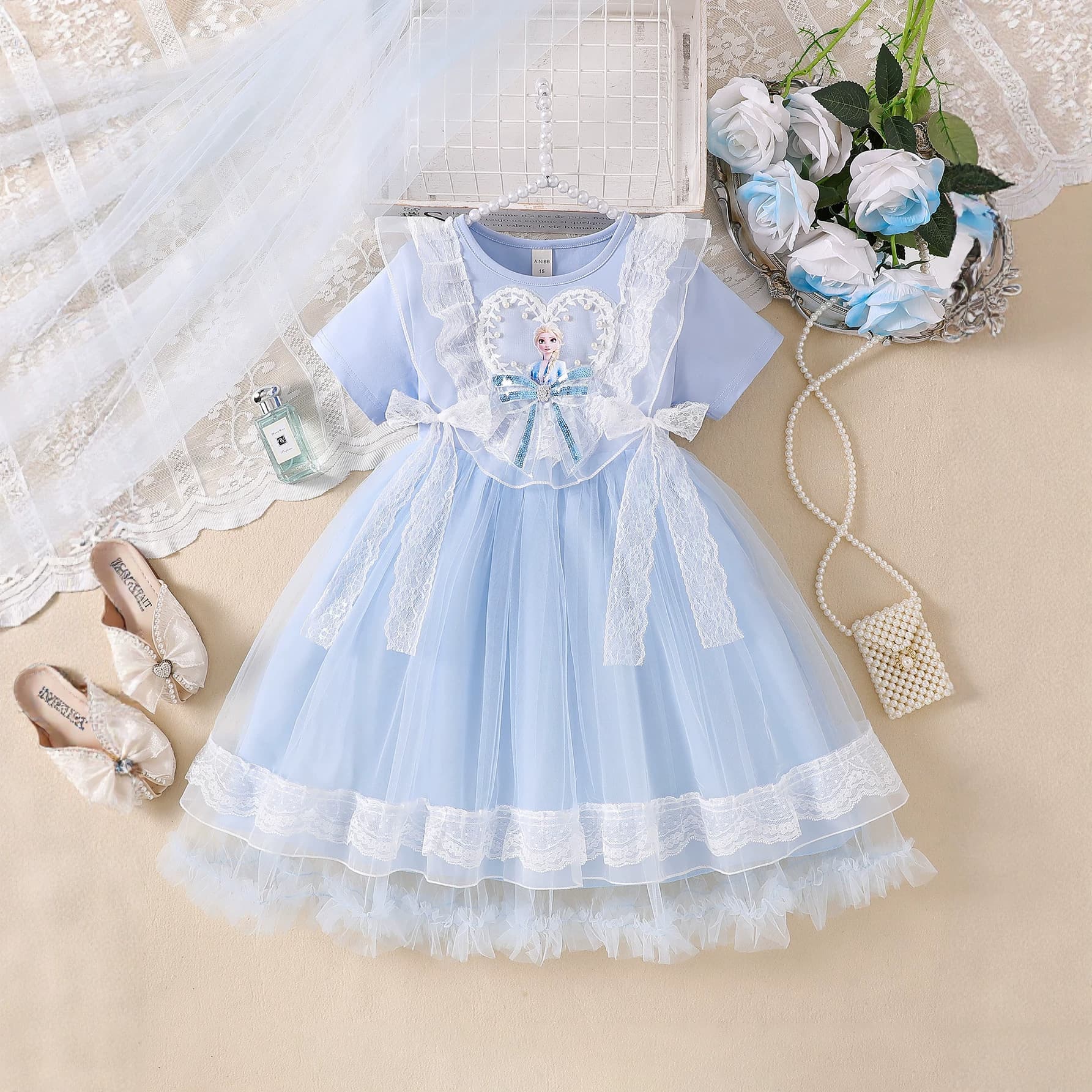 Girls Princess Dress Summer Children's Elegant Cute Dress Elsa Long Sleeve Tutu Dress Little Girl Elsa Dress