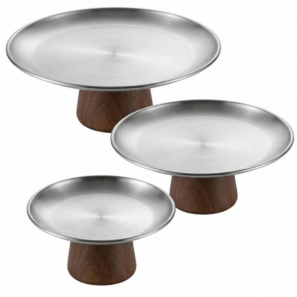 Tall Stainless Steel Fruit Tray Snack Display Tray for Home, Candy Dessert Cream Style Solid Wood Skewer Rod, 2-Tier 3-Tier