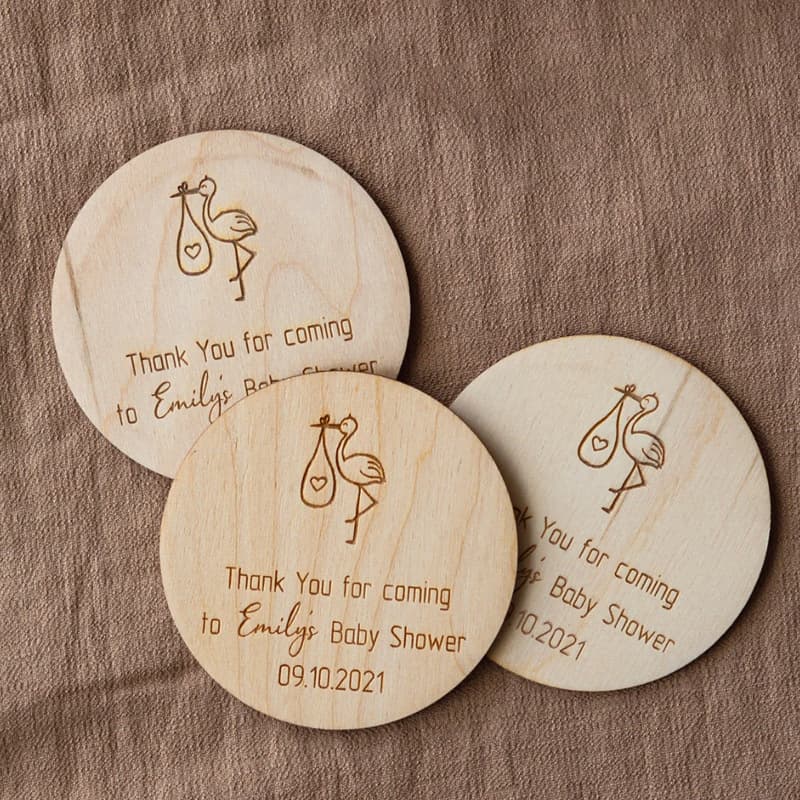 Cross-border round baby shower wooden sign laser engraved name and date baby shower decoration wood chips