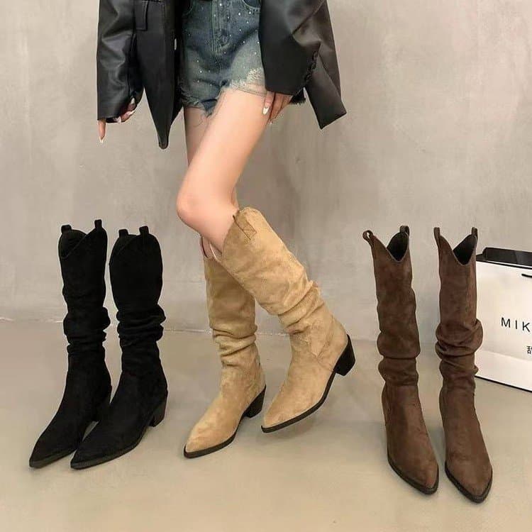 French retro brown boots Western cowboy boots summer and autumn high boots women's boots small khaki boots
