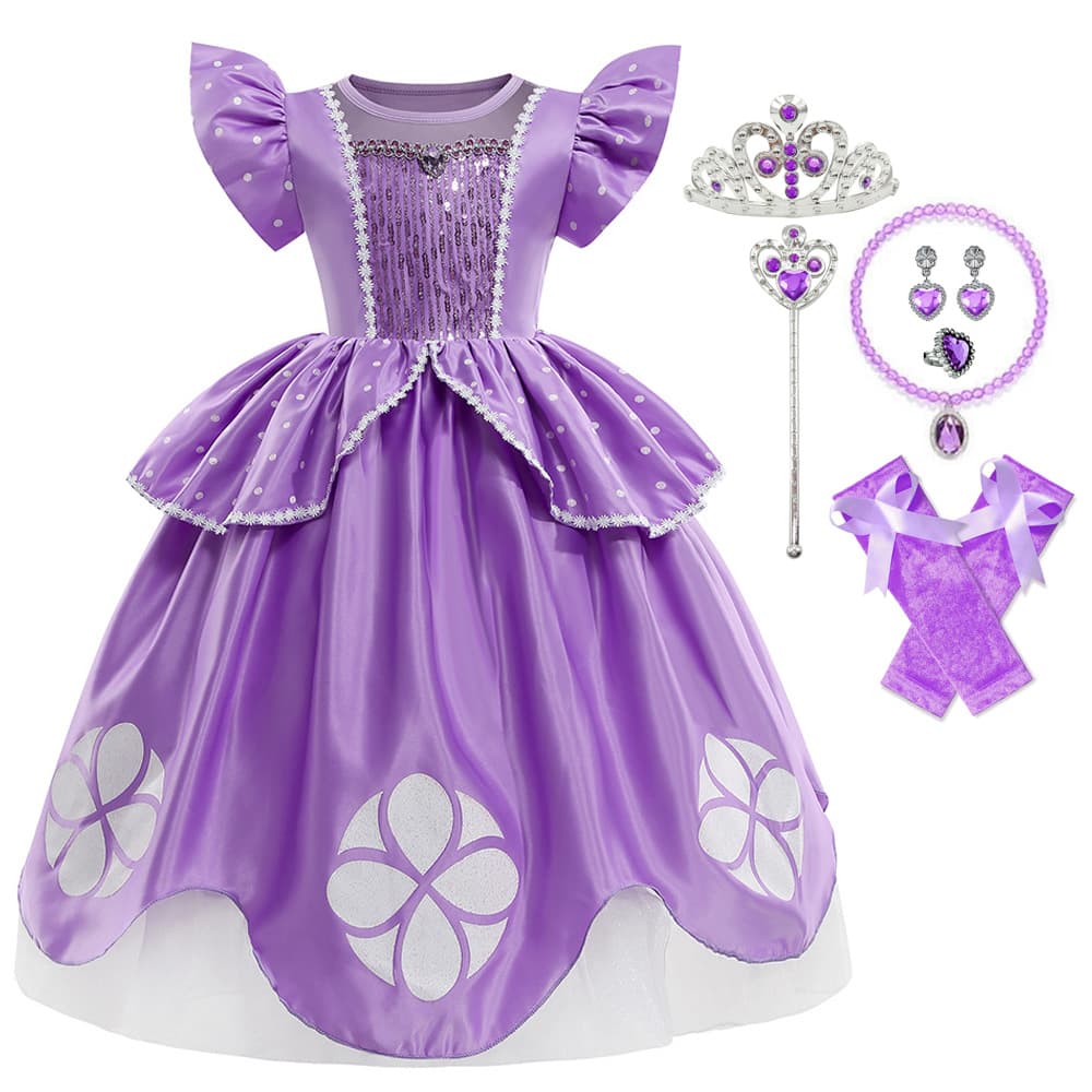 Halloween Kids Sofia Princess Dress Sofia Export Costume Sofia Performance Gown with Sleeve Covers