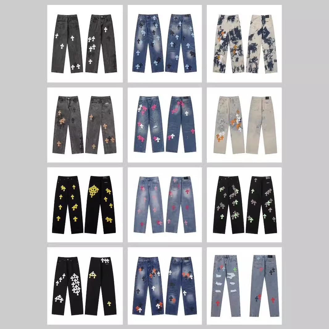 Chrome Hearts New Cross for Men and Women with Washed Denim Pants Cross-border Wholesale