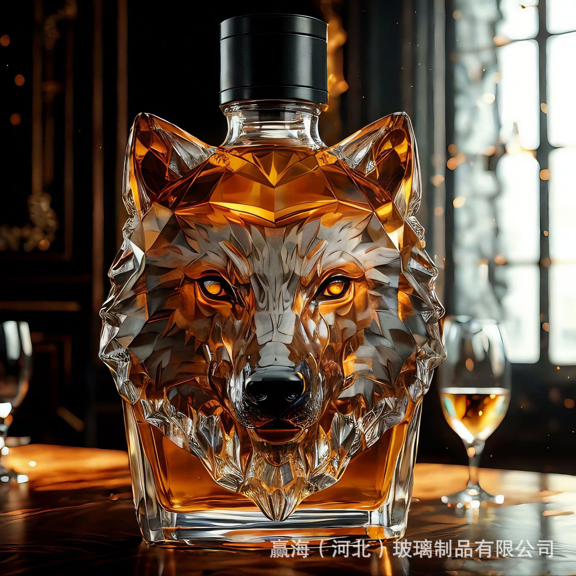 New Wolf Head Whiskey Bottle High Borosilicate Glass Craft Bottle Animal Shape Liquor Bottle