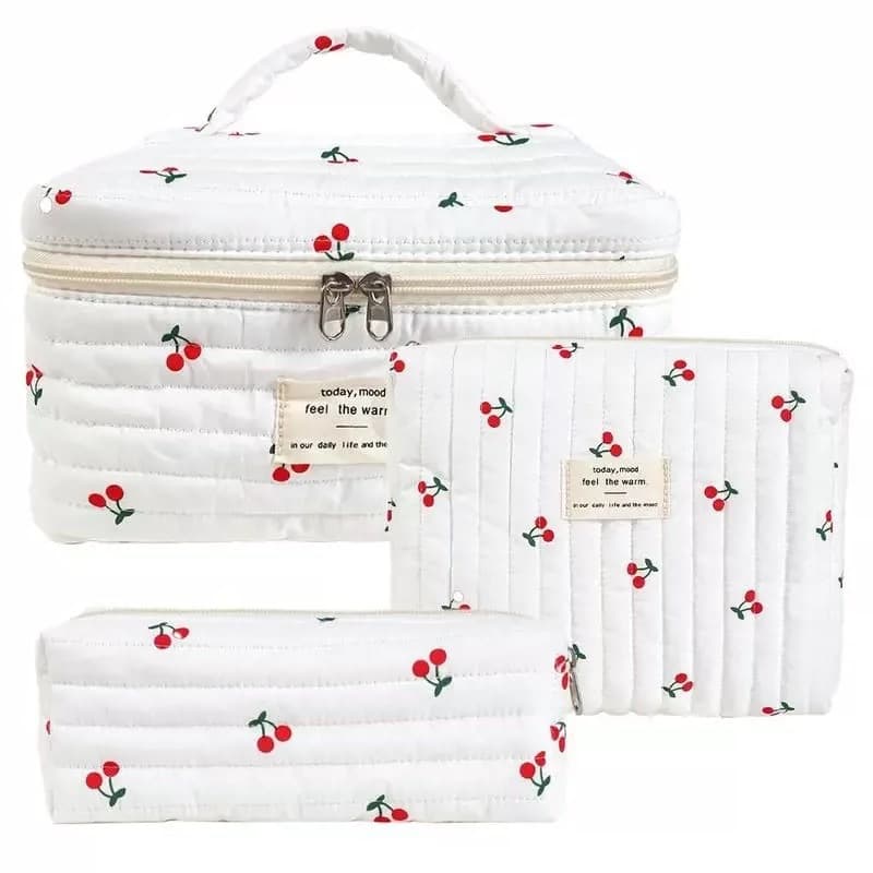 Custom Portable Makeup Bag Custom Large Capacity Floral Storage Portable Quilted Cotton Cute Flower Travel Bag