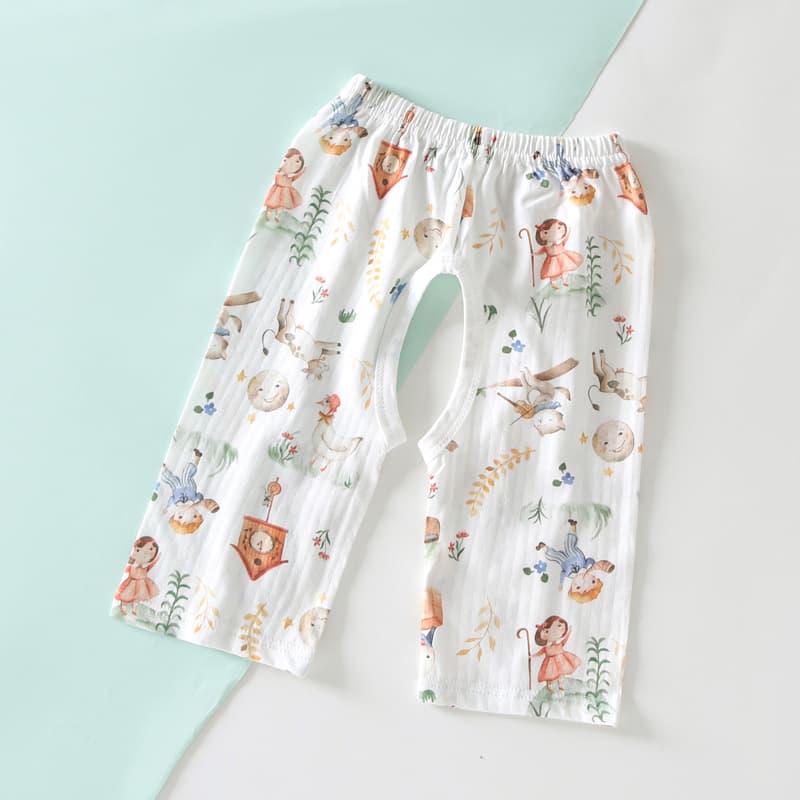 Children's Summer Split-Crotch Capri Pants, Thin Knee-Length Open-Crotch Pants for Boys and Girls, 0-3 Years, Pure Cotton Home Pants