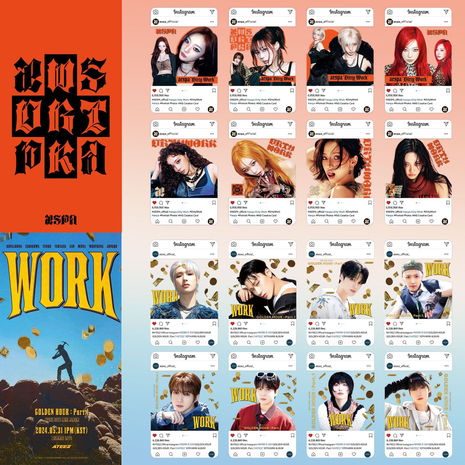 aespa new album Dirty Work surrounding transparent cards ATEEZ album collection pvc small card raster card