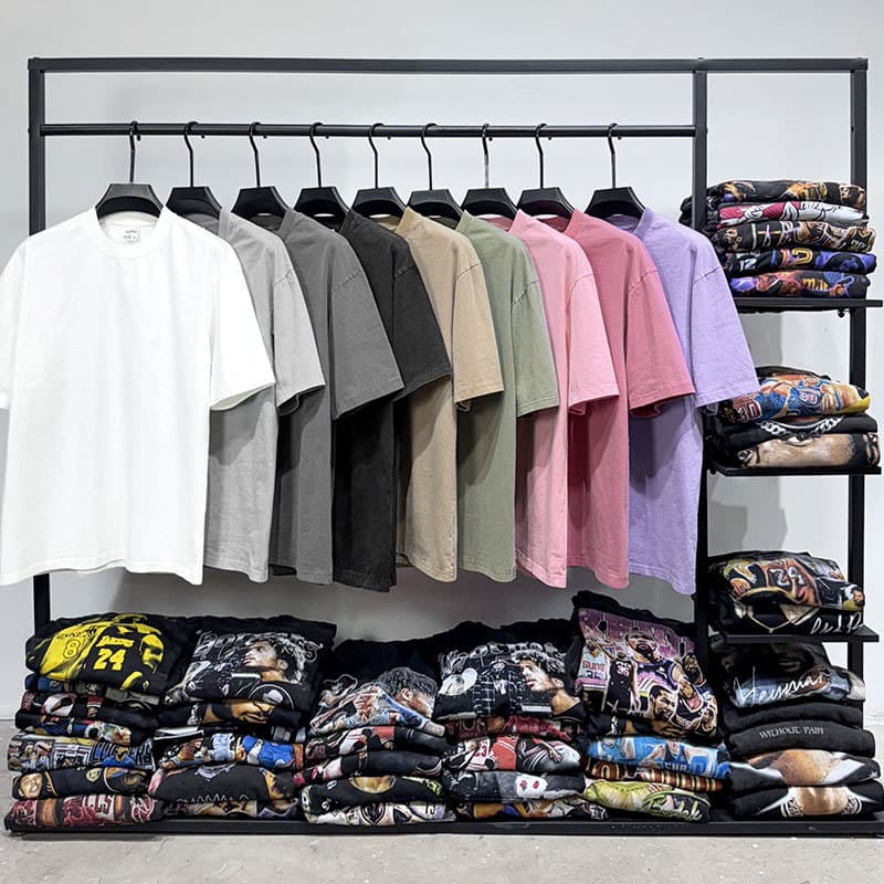 Washed Pure Cotton Short Sleeve T-Shirt Oversize Vintage Loose Casual 260G Cotton Street Style round Neck Printed Tee