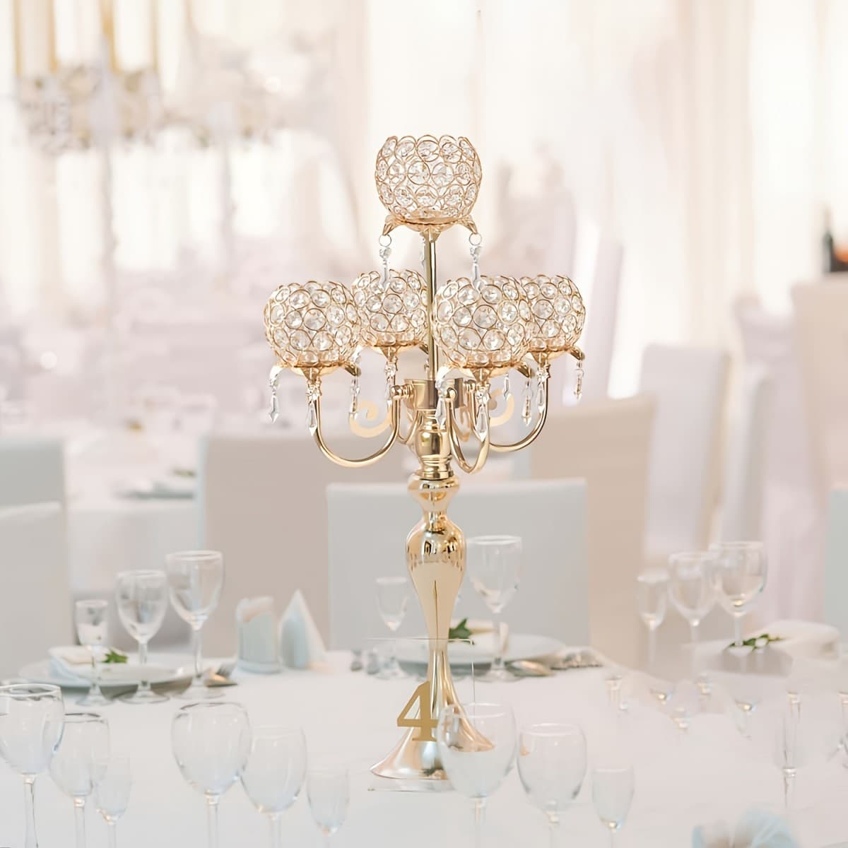 Wedding Props 5-Head Metal Electroplated Candlestick Crafts Ornaments Accessible Luxury Hotel Decorations European Romantic Candlestick
