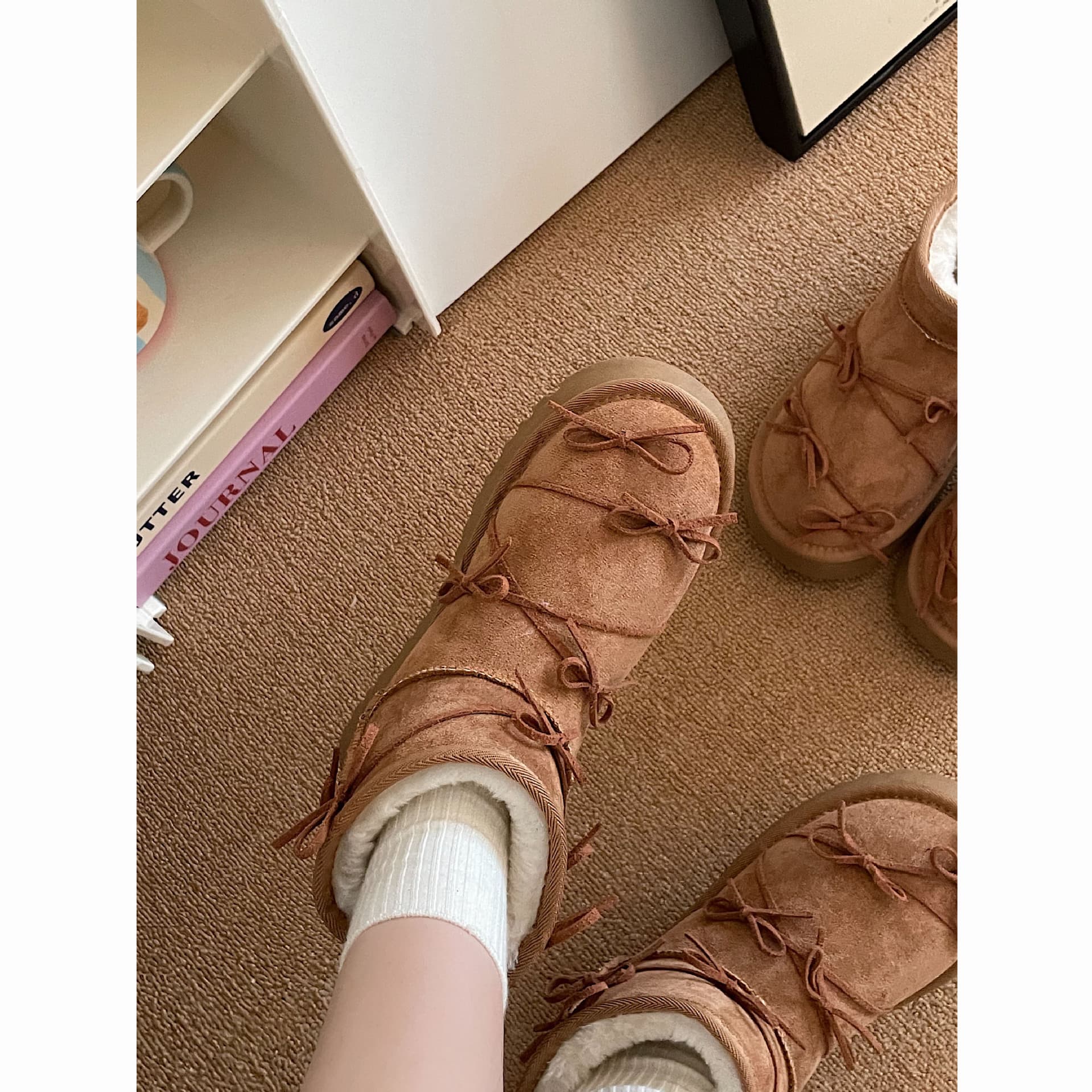 2024 Winter New Women's Bowknot Fashion Versatile Platform Height Increasing Warm Snow Boots Casual Student Slip-On