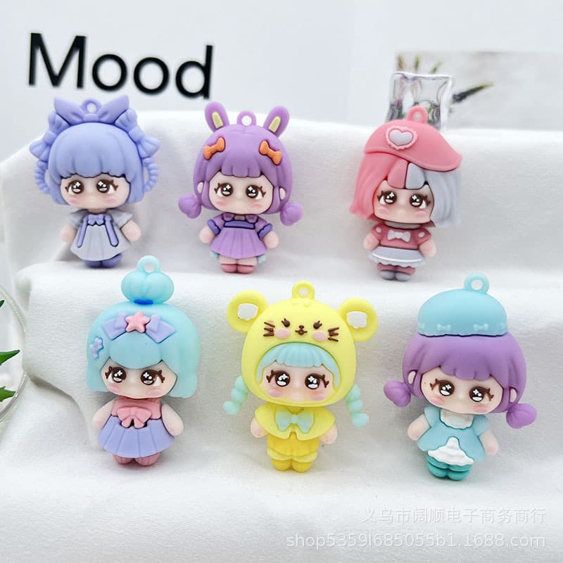 Cute Cartoon Cotton Doll Keychain Toy Pendant Couple Doll Wholesale Soft Silicone Key Accessories for Girls And Friends