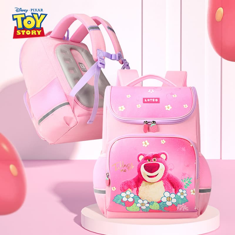 Disney Strawberry Bear Kids Backpack Ergonomic Spine Protection Lightweight Large Capacity Elementary School Girls Double Shoulder Bag