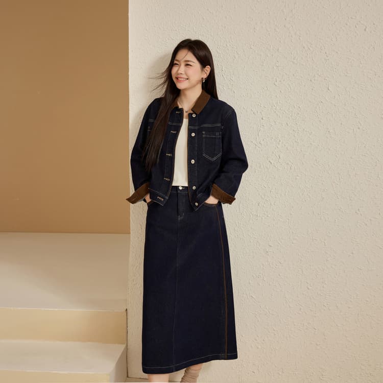 [Vintage Denim Set] Xianlixiu Plus Size Women's Thickened Fleece Two-Piece Set for Fall 2025 New Arrival