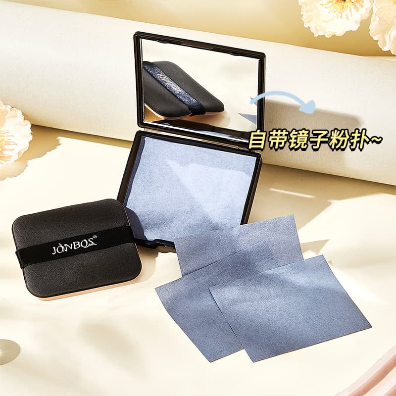 JONBOS Suede Oil Blotting Paper with Puff, Controls Oil for Oily Skin, Refreshing and Oil-Free, Does Not Absorb Water, with Mirror, Portable