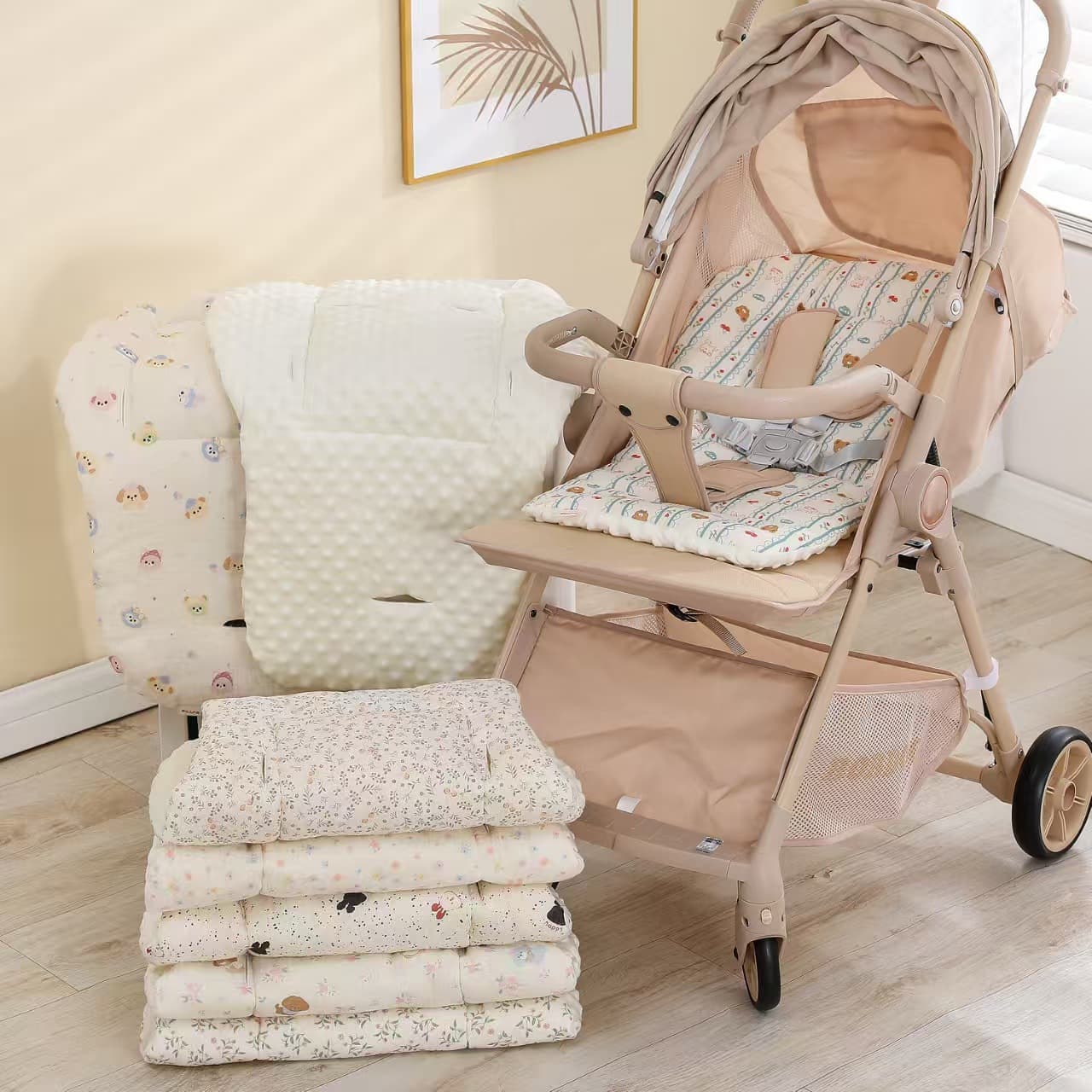 New Baby Stroller Pad Soft Thickened Bean Fleece Cushion Warm Cotton Mattress Stroller Pad Quilted Mat