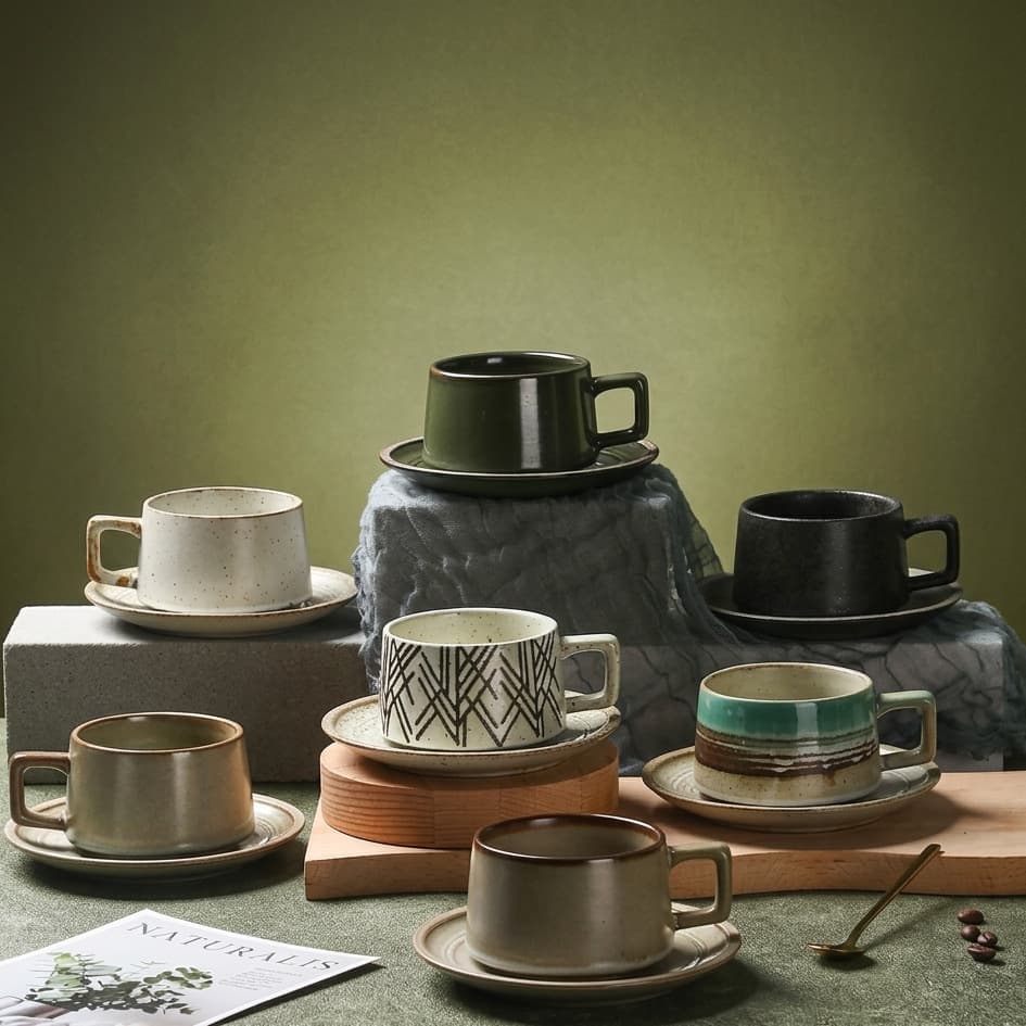 Nordic coarse pottery coffee cup set ceramic commercial Japanese ceramic cup high-end afternoon tea cup vintage light luxury