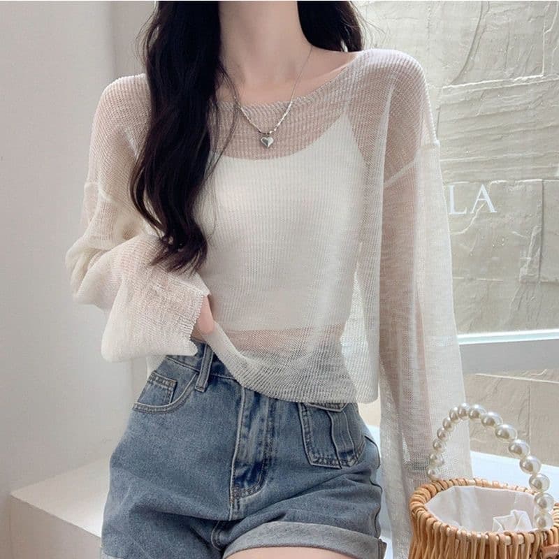 Summer Fashion Premium Knitwear Women's Thin Design Sense Loose Fit Slimming Versatile Sun Protection Cover-Up Top
