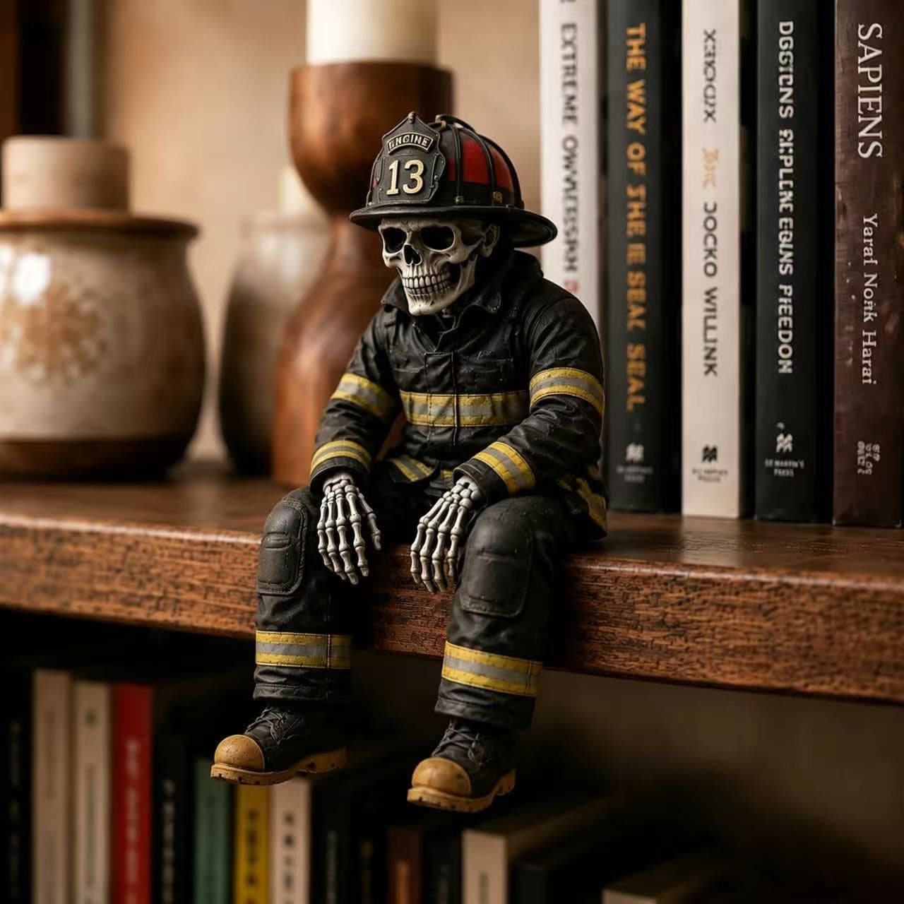 Cross-border Halloween Firefighter Skeleton Shelf Sitter Firefighter Skeleton Decoration