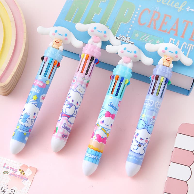 Cute Cartoon 10-Color Retractable Pen Sanrio Student Cinnamoroll Journal Pen Ballpoint Pen Student Prize Multicolor Pen