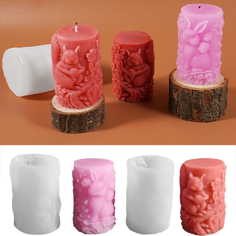 Cylindrical Rabbit Candle Mold DIY Cylindrical Squirrel Scented Candle Crystal Epoxy Resin Decoration Silicone Mold