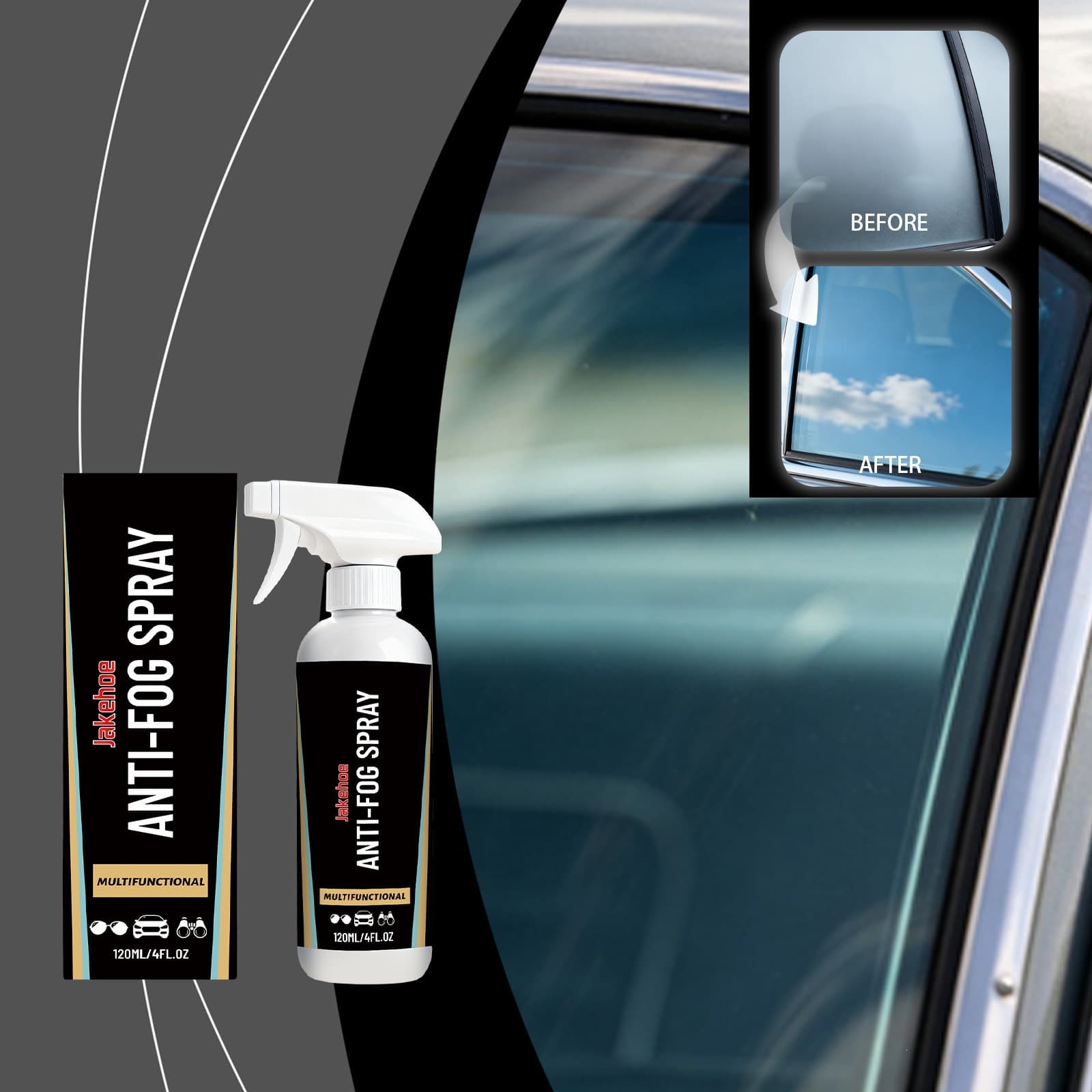JAKEHOE Anti-Fog Spray for Car Glass Surface Cleaning, Smooth and Clear Vision Daily Care Spray