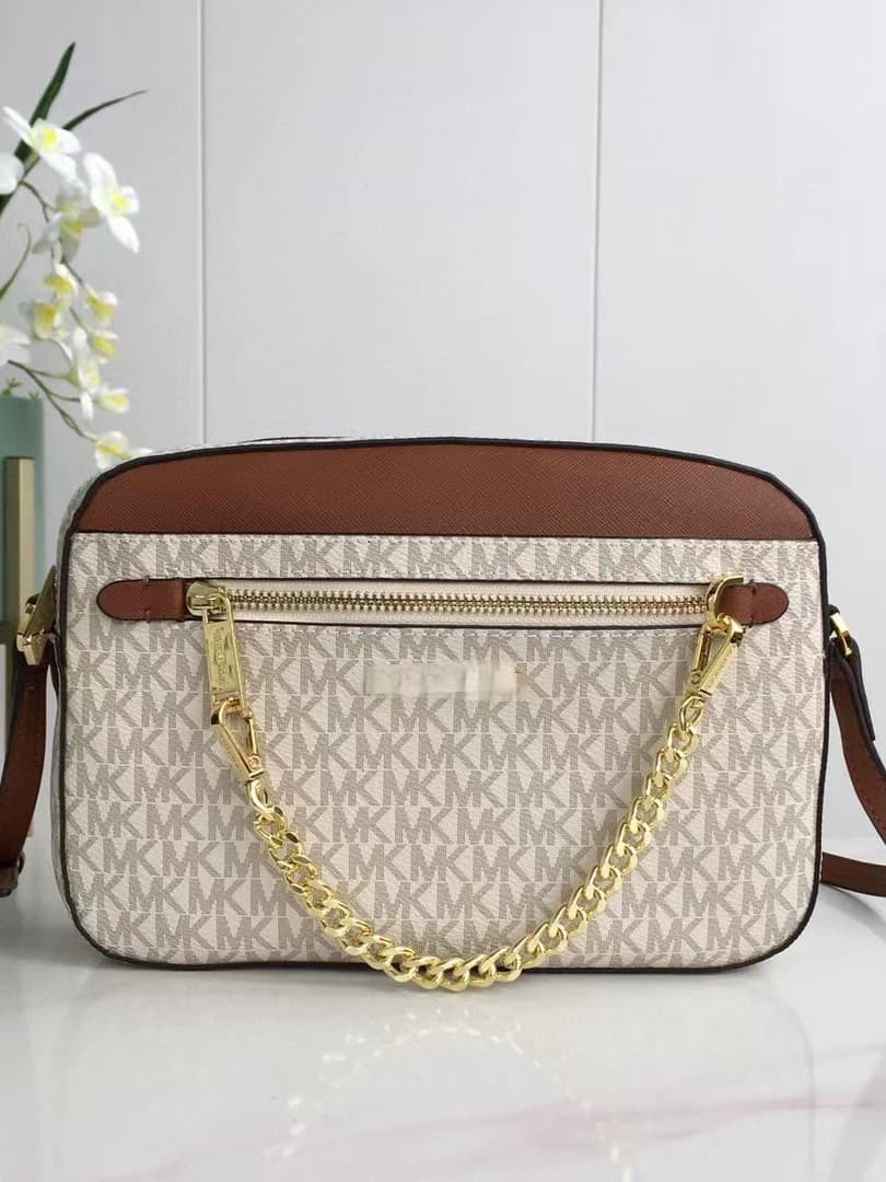 New MK Small Square Bag Women's Genuine Leather Camera Bag Carmen Monogram Mixed Leather Classic Versatile Casual Chain Crossbody