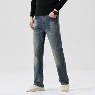 Autumn High-End European Men's Casual Denim Jeans Slim Stretch Straight Light Luxury Business European Export Jeans