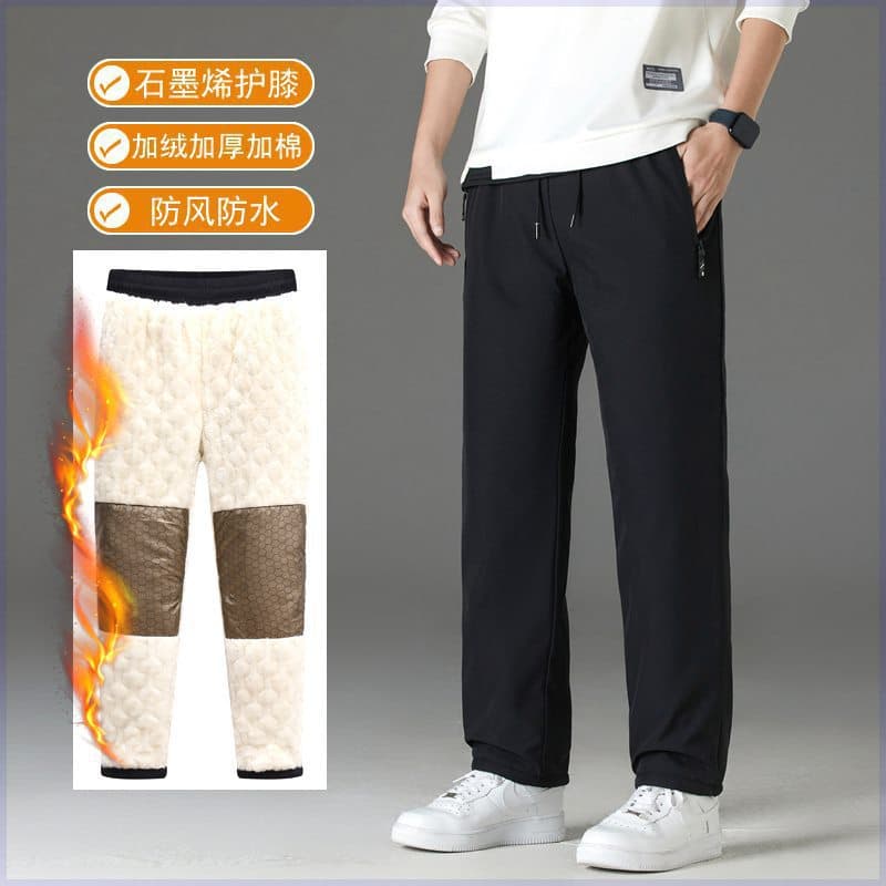 Winter New Graphene Knee Protection Men's Pants Fleece-Lined Thickened Windproof Waterproof Sport Casual Pants Loose Warm Cotton Pants