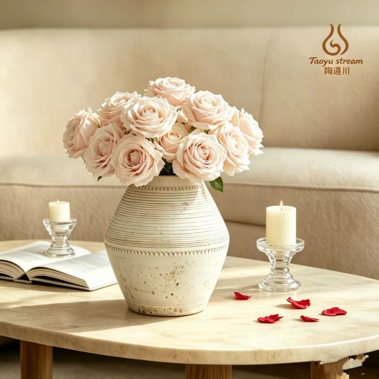 Vintage Wabi-Sabi Ceramic Dried Flower Vase Decoration Creative Living Room Dining Table Flower Arrangement Container Home Soft Decor