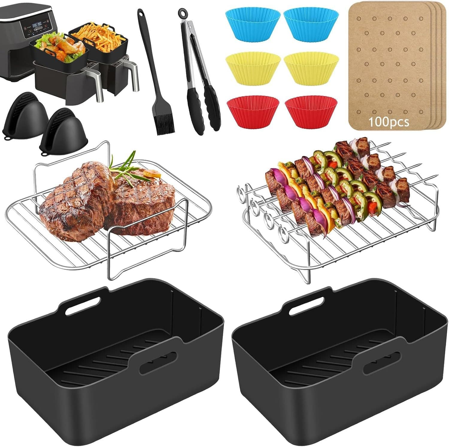 Amazon silicone air fryer mat Ninja AF300/AF400 steamer rack/grill accessory silicone baking tray