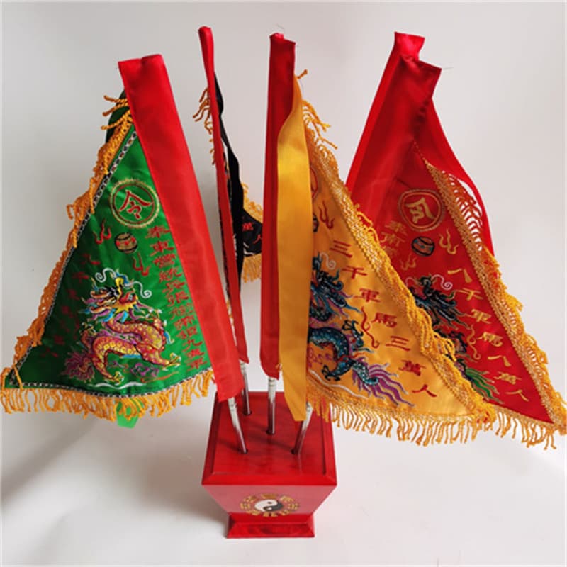Daoling Flag, Five Battalion Soldiers and Horses Flag, double-sided embroidery five dragons, five colors, five square flags, eight trigrams bucket base flagpole push