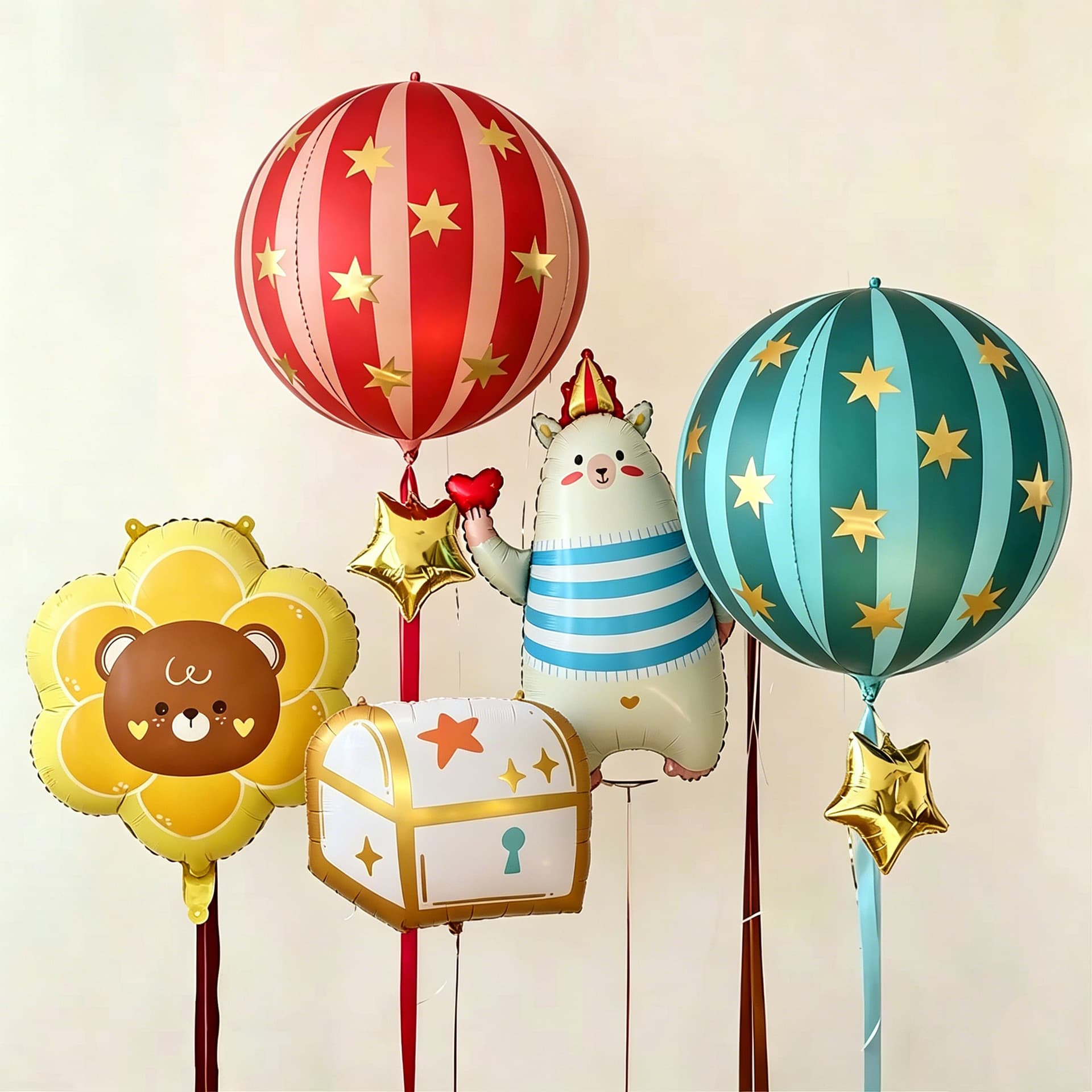 ins cartoon cute striped bear balloon male and female baby birthday scene layout girl balloon first year decoration