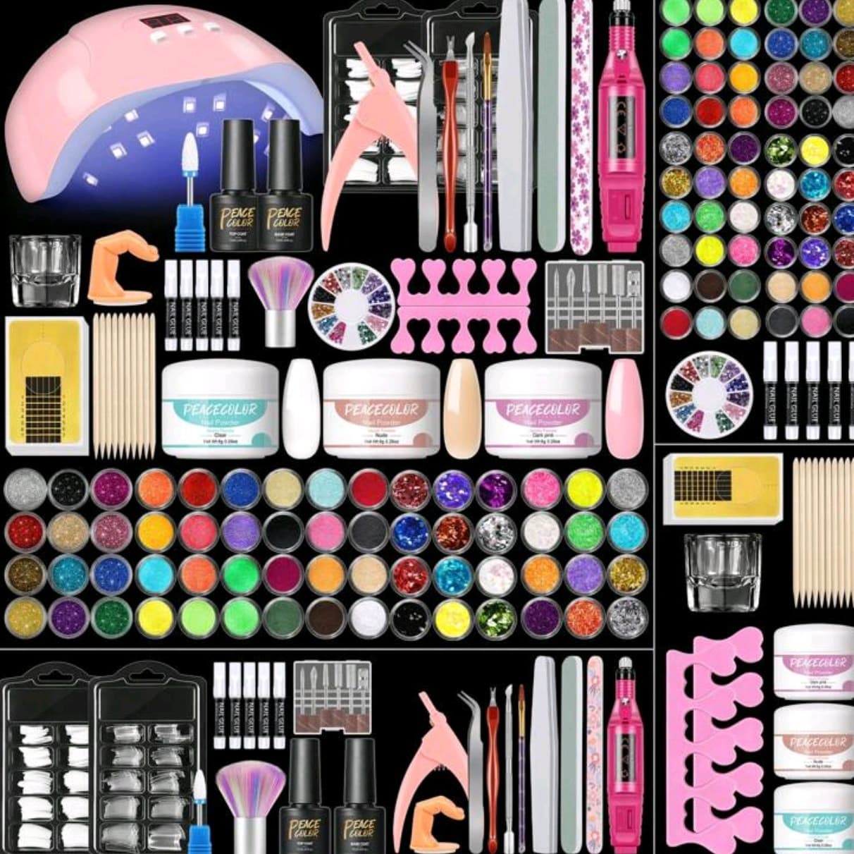 Complete Nail Art Tool Set with 42 Colors Glue Stickers, Nail Lamp, Full Kit for Beginners Home Use