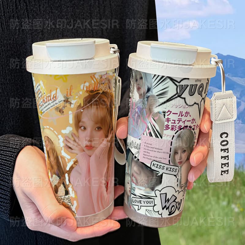 Yan Song Yuqi Cute Merch Thermos Cup 316 Stainless Steel Large Capacity Straw Water Bottle Car Coffee Cup for Men and Women