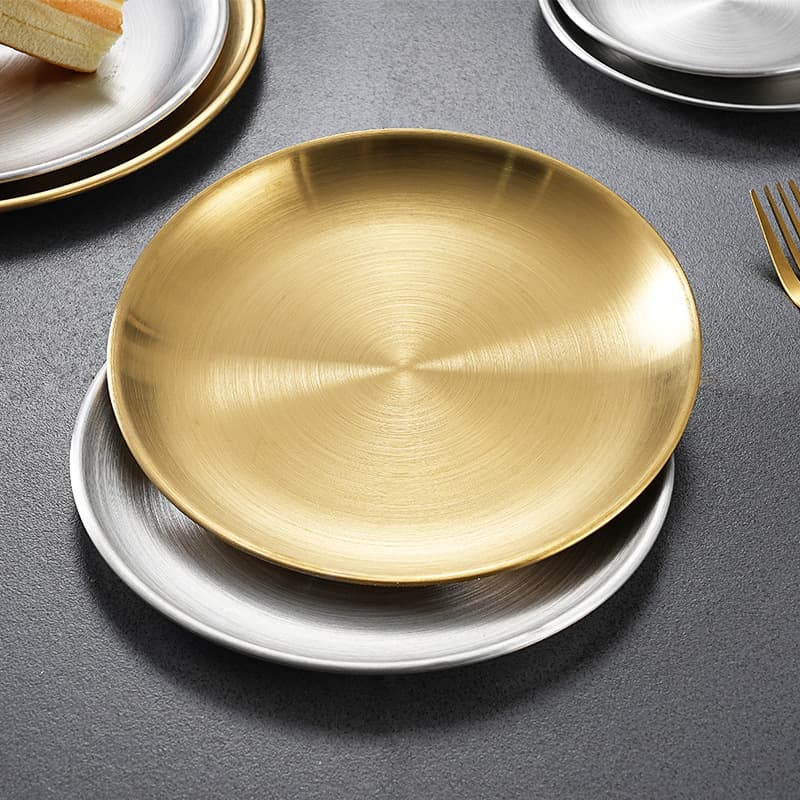 304 Stainless Steel Korean BBQ Plate Commercial Round Plate Simple Buffet Plate Western Food Fruit Dessert Snack Plate