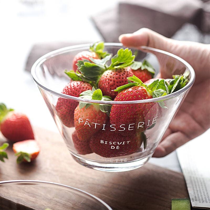 Glass French Fruit Salad Bowl Single Instant Noodle Bowl Plate Creative Dessert Bowl Internet-Famous Double-Handled Ramen Bowl