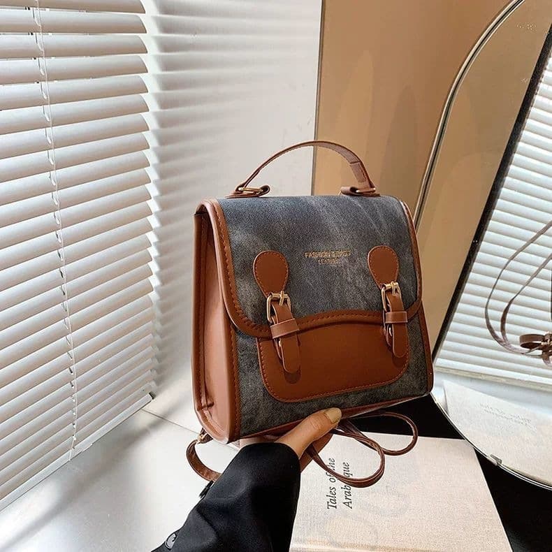 Retro Fashion Contrast Color Backpack 2025 Spring New Trendy Handbag Student Class Casual One Shoulder Women 51
