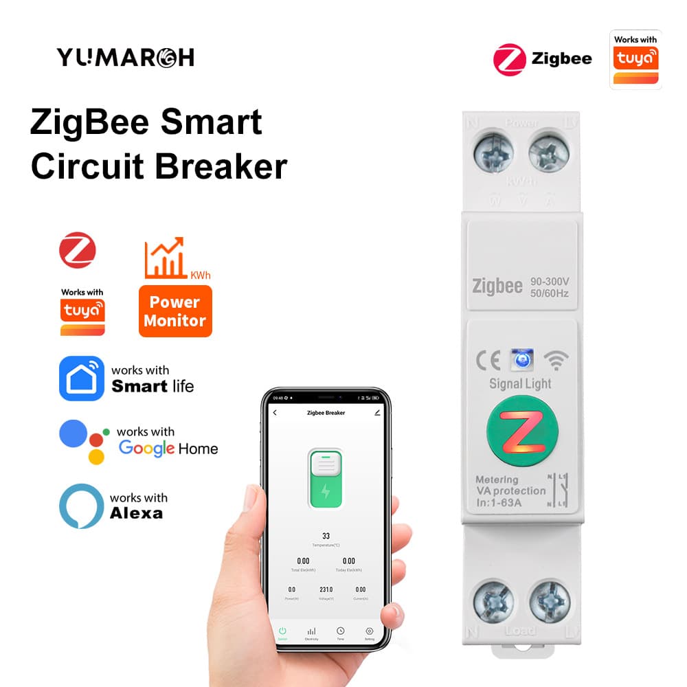 zigbee Tuya smart switch circuit breaker 1-63A metering remote mobile phone control smart home foreign trade