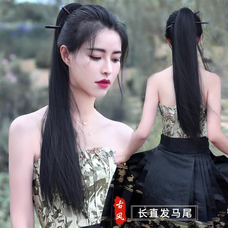 Antique Wig Ponytail Clip Hair Bun Cosplay Film & TV Ancient Costume High Ponytail Female Long Straight Hair Braid Hair Tail Simulation Hair