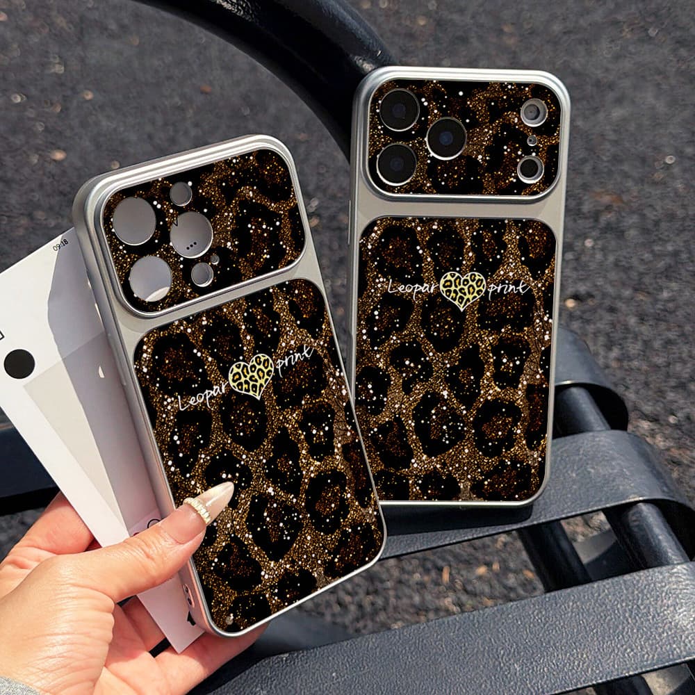 Compatible with iPhone 17 Pro Max Heart Leopard Print Leather Texture Phone Case 15 Pro/16/13 Premium 14 Pro Drop Shipping